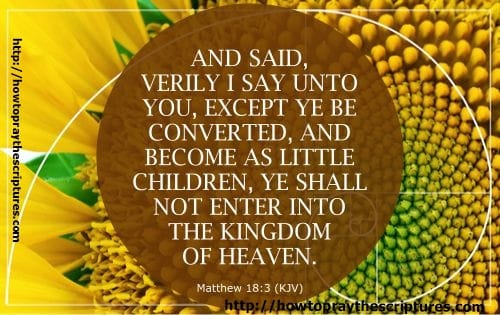 And said, Verily I say unto you, Except ye be converted, and become as little children, ye shall not enter into the kingdom of heaven. Matthew 18:3 (KJV)