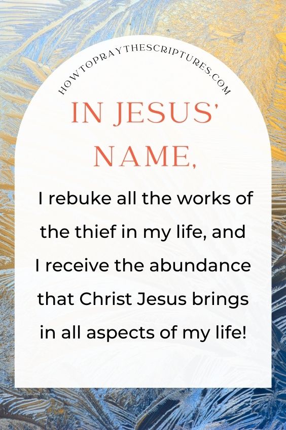 In Jesus’ name, I rebuke all the works of the thief in my life, and I receive the abundance that Christ Jesus brings in all aspects of my life!