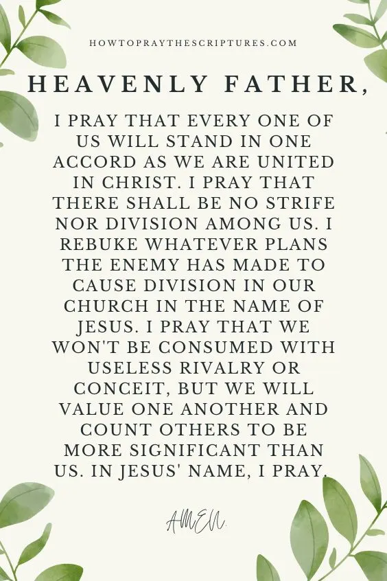 Heavenly Father, I pray that every one of us will stand in one accord as we are united in Christ.