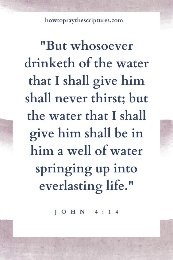 But whosoever drinketh of the water that I shall give him shall never thirst; but the water that I shall give him shall be in him a well of water springing up into everlasting life.