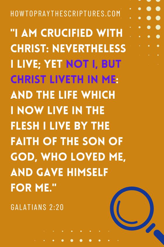 Galatians 2:20I am crucified with Christ: nevertheless I live; yet not I, but Christ liveth in me: and the life which I now live in the flesh I live by the faith of the Son of God, who loved me, and gave himself for me. 