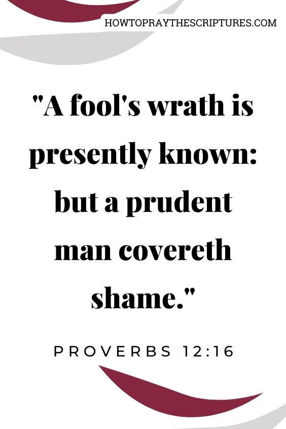 Proverbs 12:16A fool's wrath is presently known: but a prudent man covereth shame.