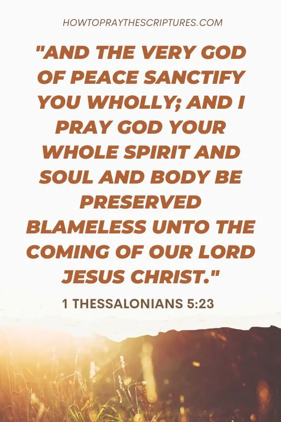 And the very God of peace sanctify you wholly; and I pray God your whole spirit and soul and body be preserved blameless unto the coming of our Lord Jesus Christ.