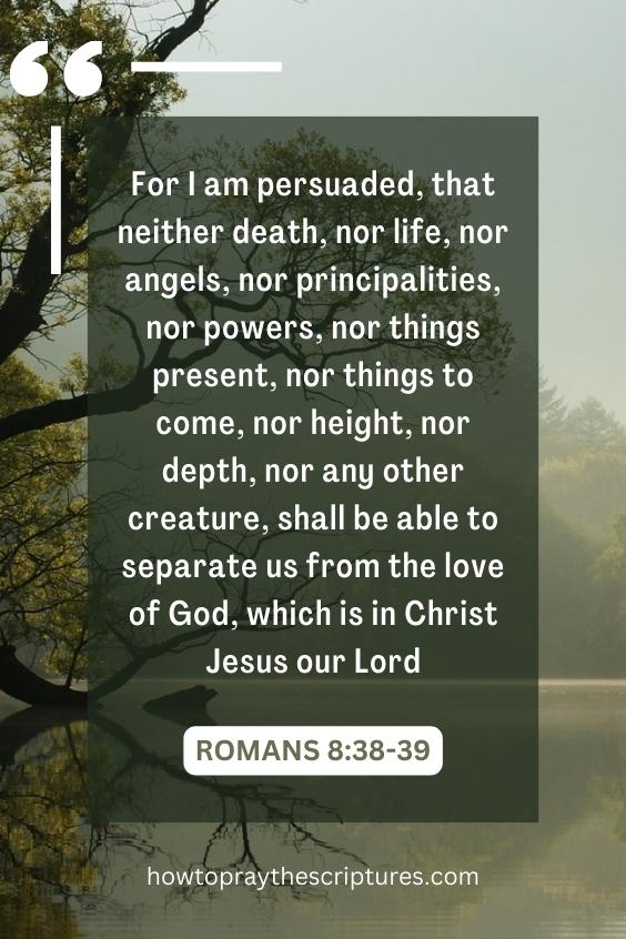 For I am persuaded, that neither death, nor life, nor angels, nor principalities, nor powers, nor things present, nor things to come, nor height, nor depth, nor any other creature, shall be able to separate us from the love of God, which is in Christ Jesus our Lord