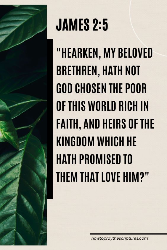 James 2:5Hearken, my beloved brethren, Hath not God chosen the poor of this world rich in faith, and heirs of the kingdom which he hath promised to them that love him? 