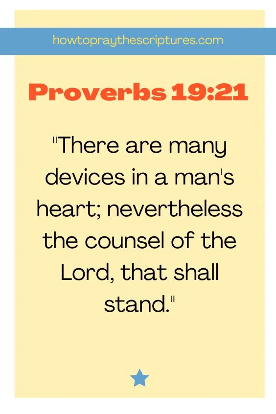 Proverbs 19:21There are many devices in a man's heart; nevertheless the counsel of the Lord, that shall stand. 