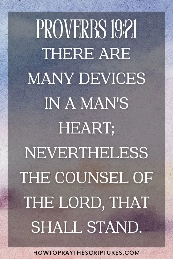 Proverbs 19:21There are many devices in a man's heart; nevertheless the counsel of the Lord, that shall stand.