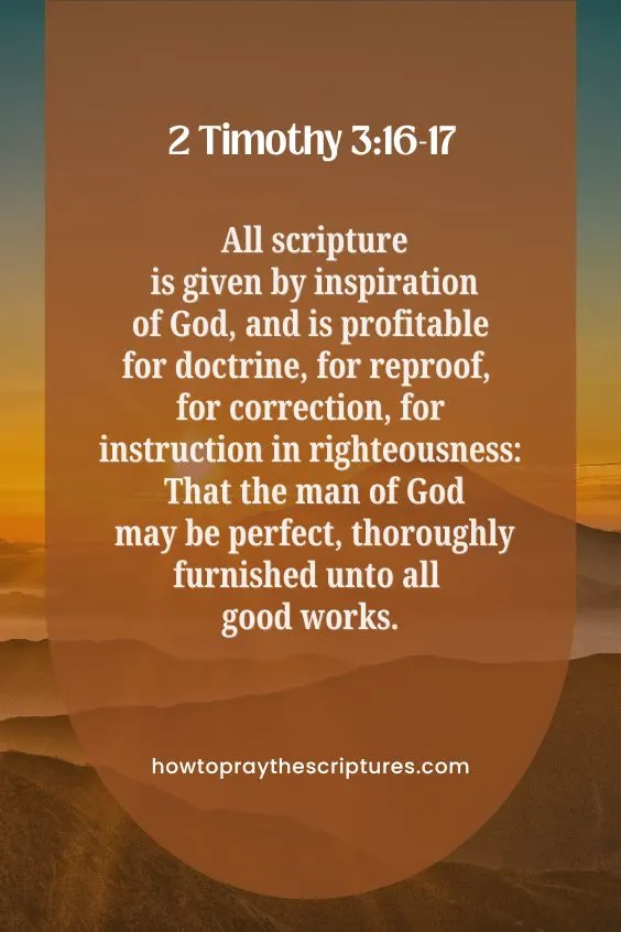2 Timothy 3:16-1716 All scripture is given by inspiration of God, and is profitable for doctrine, for reproof, for correction, for instruction in righteousness: 17 That the man of God may be perfect, thoroughly furnished unto all good works.