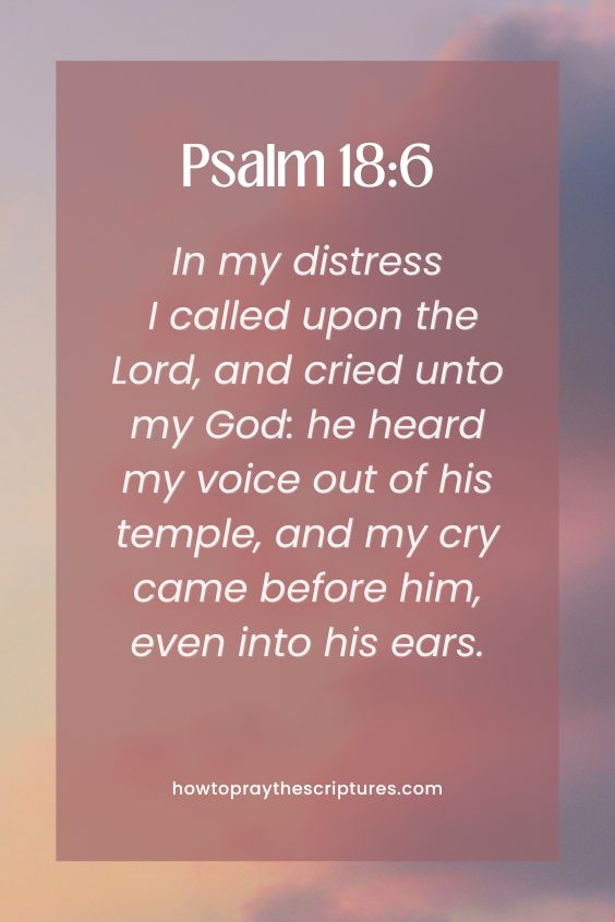 Psalm 18:6In my distress I called upon the Lord, and cried unto my God: he heard my voice out of his temple, and my cry came before him, even into his ears.