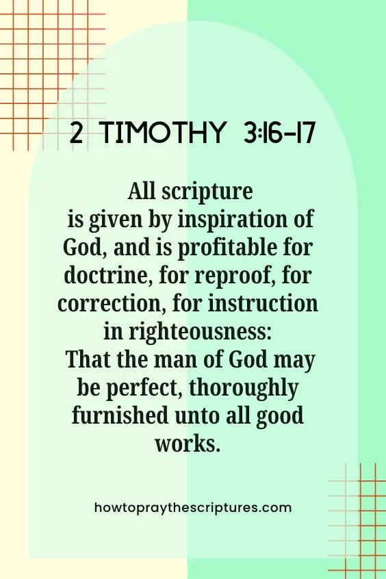 2 Timothy 3:16-17 16 All scripture is given by inspiration of God, and is profitable for doctrine, for reproof, for correction, for instruction in righteousness: 17 That the man of God may be perfect, thoroughly furnished unto all good works.
