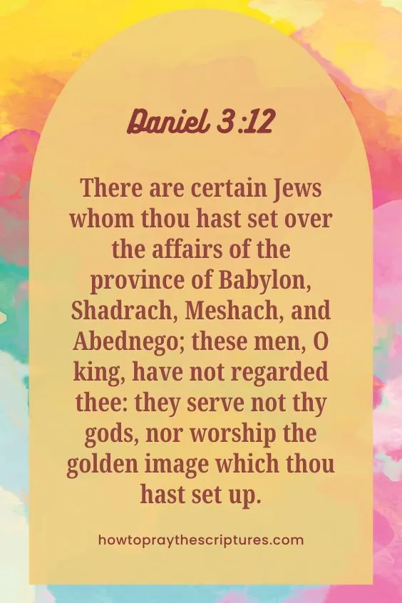 There are certain Jews whom thou hast set over the affairs of the province of Babylon, Shadrach, Meshach, and Abednego; these men, O king, have not regarded thee: they serve not thy gods, nor worship the golden image which thou hast set up.