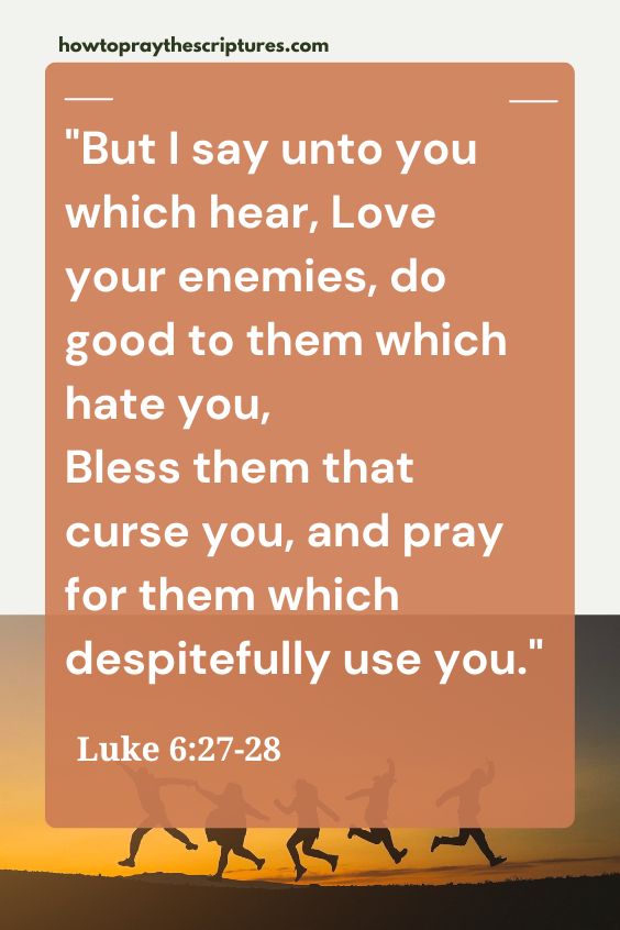 But I say unto you which hear, Love your enemies, do good to them which hate you,Bless them that curse you, and pray for them which despitefully use you.