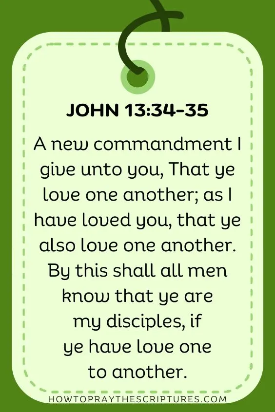 A new commandment I give unto you, That ye love one another; as I have loved you, that ye also love one another. By this shall all men know that ye are my disciples, if ye have love one to another. John 13:34-35