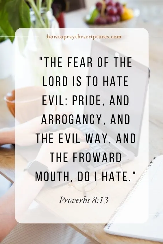 The fear of the LORD is to hate evil: pride, and arrogancy, and the evil way, and the froward mouth, do I hate. Proverbs 8:13