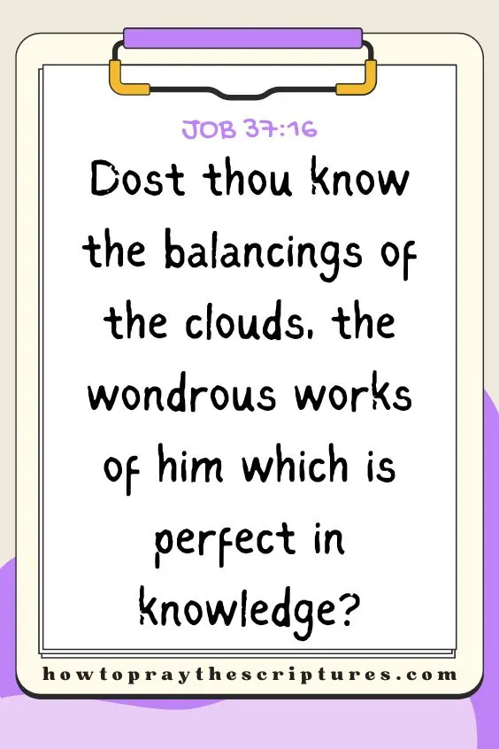 Dost thou know the balancings of the clouds, the wondrous works of him which is perfect in knowledge? Job 37:16