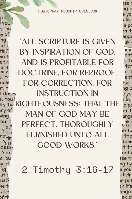 All scripture is given by inspiration of God, and is profitable for doctrine, for reproof, for correction, for instruction in righteousness: That the man of God may be perfect, thoroughly furnished unto all good works. 2 Timothy 3:16-1