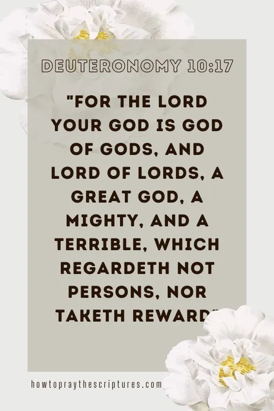 For the LORD your God is God of gods, and Lord of lords, a great God, a mighty, and a terrible, which regardeth not persons, nor taketh reward: Deuteronomy 10:17