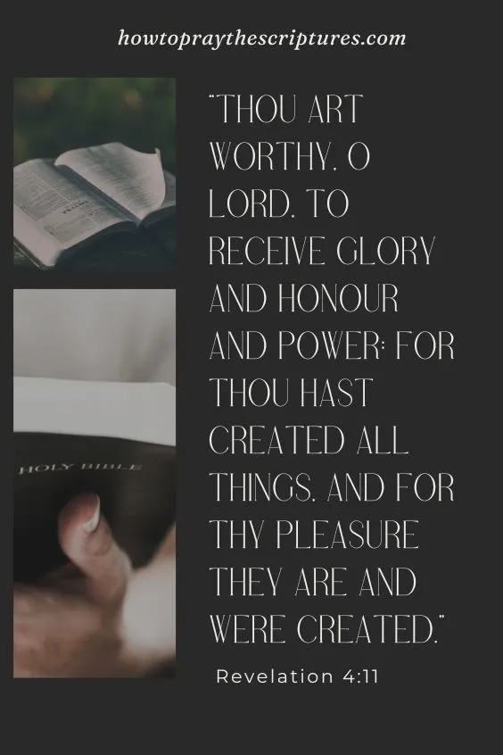 Thou art worthy, O Lord, to receive glory and honour and power: for thou hast created all things, and for thy pleasure they are and were created. Revelation 4:11