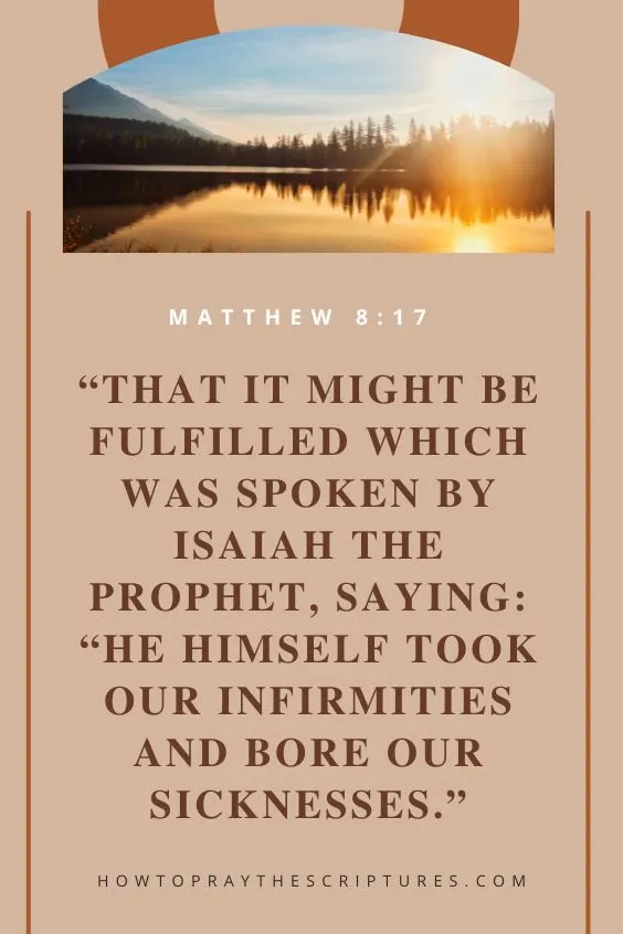 Matthew 8:17 that it might be fulfilled which was spoken by Isaiah the prophet, saying: &ldquo;He Himself took our infirmities And bore our sicknesses.&rdquo; NKJV