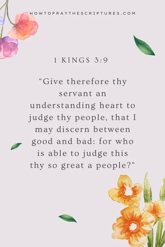 (1 Kings 3:9 Give therefore thy servant an understanding heart to judge thy people, that I may discern between good and bad: for who is able to judge this thy so great a people?)