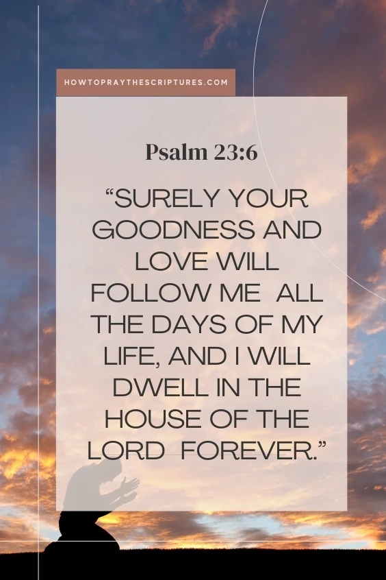  Surely your goodness and love will follow me all the days of my life, and I will dwell in the house of the Lord forever.